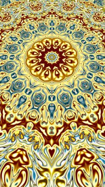 Benzersiz mandala, Oriental yuvarlak desen, mistik motifi, egzotik arka plan. Fantastik fraktal tasarım, geometrik doku parlayan renkli dijital sanat.