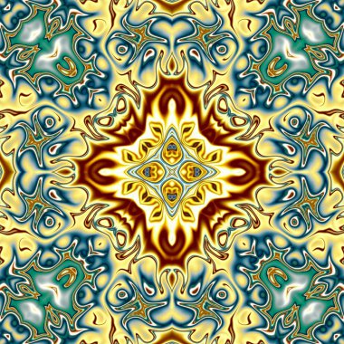 Benzersiz mandala, Oriental yuvarlak desen, mistik motifi, egzotik arka plan. Fantastik fraktal tasarım, geometrik doku parlayan renkli dijital sanat.