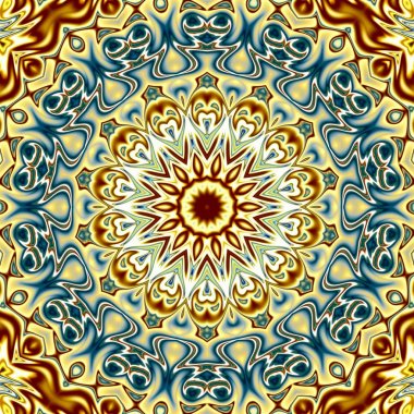 Benzersiz mandala, Oriental yuvarlak desen, mistik motifi, egzotik arka plan. Fantastik fraktal tasarım, geometrik doku parlayan renkli dijital sanat.