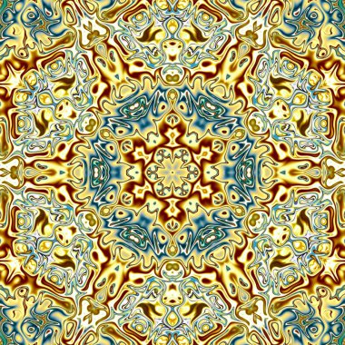 Benzersiz mandala, Oriental yuvarlak desen, mistik motifi, egzotik arka plan. Fantastik fraktal tasarım, geometrik doku parlayan renkli dijital sanat.