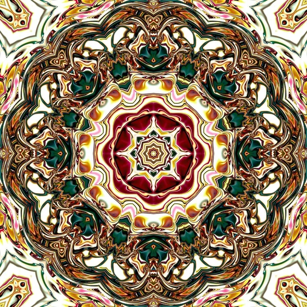 Benzersiz mandala, Oriental yuvarlak desen, mistik motifi, egzotik arka plan. Fantastik fraktal tasarım, geometrik doku parlayan renkli dijital sanat.