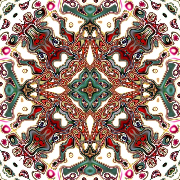 Benzersiz mandala, Oriental yuvarlak desen, mistik motifi, egzotik arka plan. Fantastik fraktal tasarım, geometrik doku parlayan renkli dijital sanat.