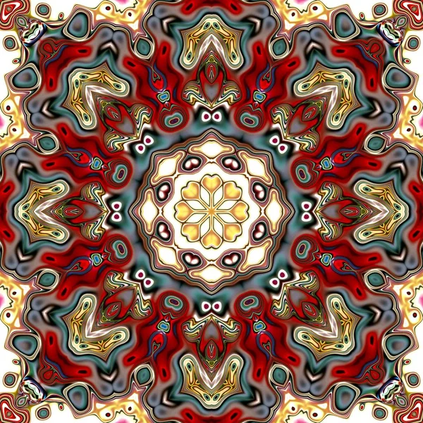 Benzersiz mandala, Oriental yuvarlak desen, mistik motifi, egzotik arka plan. Fantastik fraktal tasarım, geometrik doku parlayan renkli dijital sanat.