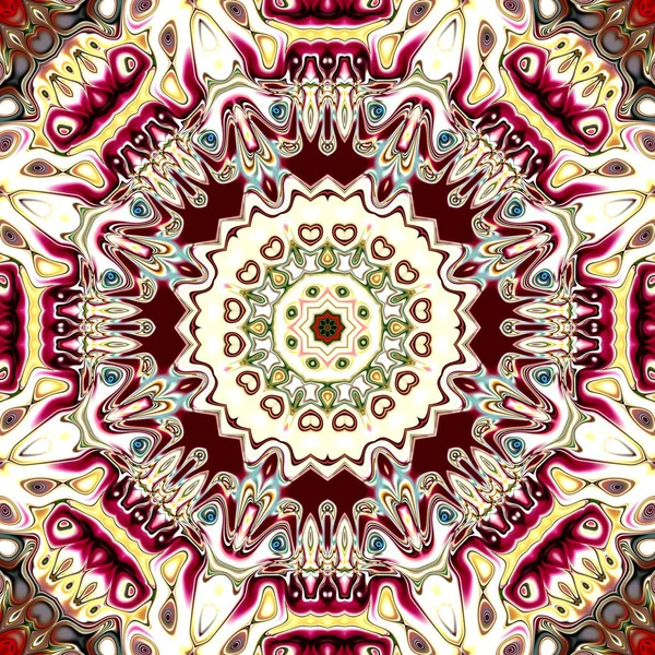 Benzersiz mandala, Oriental yuvarlak desen, mistik motifi, egzotik arka plan. Fantastik fraktal tasarım, geometrik doku parlayan renkli dijital sanat.