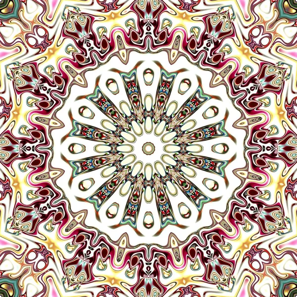 Benzersiz mandala, Oriental yuvarlak desen, mistik motifi, egzotik arka plan. Fantastik fraktal tasarım, geometrik doku parlayan renkli dijital sanat.