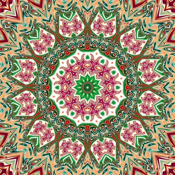 Benzersiz mandala, Oriental yuvarlak desen, mistik motifi, egzotik arka plan. Fantastik fraktal tasarım, geometrik doku parlayan renkli dijital sanat.