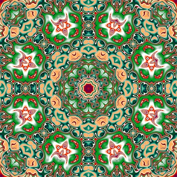 Benzersiz mandala, Oriental yuvarlak desen, mistik motifi, egzotik arka plan. Fantastik fraktal tasarım, geometrik doku parlayan renkli dijital sanat.