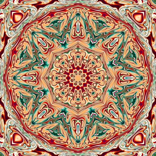 Benzersiz mandala, Oriental yuvarlak desen, mistik motifi, egzotik arka plan. Fantastik fraktal tasarım, geometrik doku parlayan renkli dijital sanat.