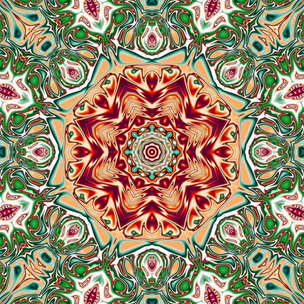 Benzersiz mandala, Oriental yuvarlak desen, mistik motifi, egzotik arka plan. Fantastik fraktal tasarım, geometrik doku parlayan renkli dijital sanat.