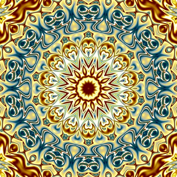 Benzersiz mandala, Oriental yuvarlak desen, mistik motifi, egzotik arka plan. Fantastik fraktal tasarım, geometrik doku parlayan renkli dijital sanat.