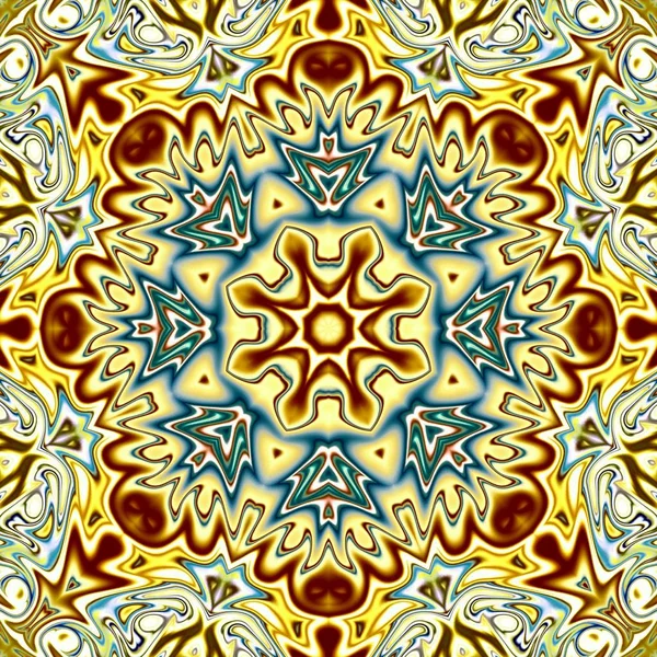 Benzersiz mandala, Oriental yuvarlak desen, mistik motifi, egzotik arka plan. Fantastik fraktal tasarım, geometrik doku parlayan renkli dijital sanat.