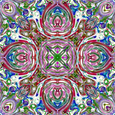 Benzersiz mandala, Oriental yuvarlak desen, mistik motifi, egzotik arka plan. Fantastik fraktal tasarım, geometrik doku parlayan renkli dijital sanat.