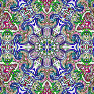 Benzersiz mandala, Oriental yuvarlak desen, mistik motifi, egzotik arka plan. Fantastik fraktal tasarım, geometrik doku parlayan renkli dijital sanat.