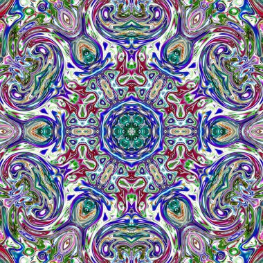 Benzersiz mandala, Oriental yuvarlak desen, mistik motifi, egzotik arka plan. Fantastik fraktal tasarım, geometrik doku parlayan renkli dijital sanat.