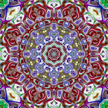 Benzersiz mandala, Oriental yuvarlak desen, mistik motifi, egzotik arka plan. Fantastik fraktal tasarım, geometrik doku parlayan renkli dijital sanat.