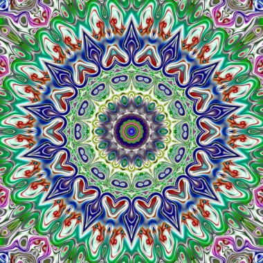 Benzersiz mandala, Oriental yuvarlak desen, mistik motifi, egzotik arka plan. Fantastik fraktal tasarım, geometrik doku parlayan renkli dijital sanat.