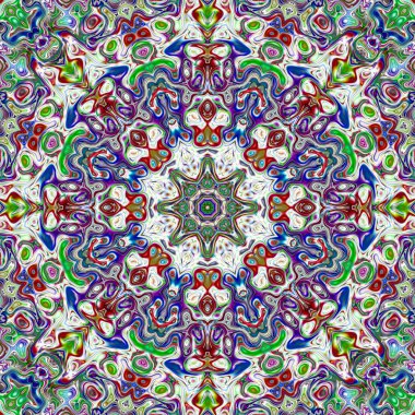 Benzersiz mandala, Oriental yuvarlak desen, mistik motifi, egzotik arka plan. Fantastik fraktal tasarım, geometrik doku parlayan renkli dijital sanat.