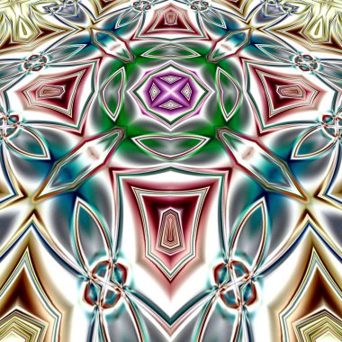 Benzersiz mandala, Oriental yuvarlak desen, mistik motifi, egzotik arka plan. Fantastik fraktal tasarım, geometrik doku parlayan renkli dijital sanat.