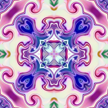 Benzersiz mandala, Oriental yuvarlak desen, mistik motifi, egzotik arka plan. Fantastik fraktal tasarım, geometrik doku parlayan renkli dijital sanat.