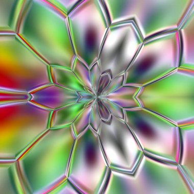 Benzersiz mandala, Oriental yuvarlak desen, mistik motifi, egzotik arka plan. Fantastik fraktal tasarım, geometrik doku parlayan renkli dijital sanat.