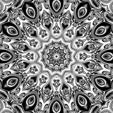 Benzersiz mandala, Oriental yuvarlak desen, mistik motifi, egzotik arka plan. Fantastik fraktal tasarım, geometrik doku parlayan renkli dijital sanat.