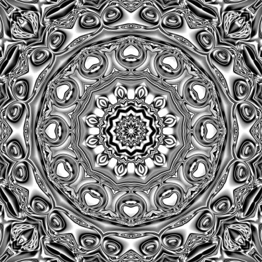 Benzersiz mandala, Oriental yuvarlak desen, mistik motifi, egzotik arka plan. Fantastik fraktal tasarım, geometrik doku parlayan renkli dijital sanat.