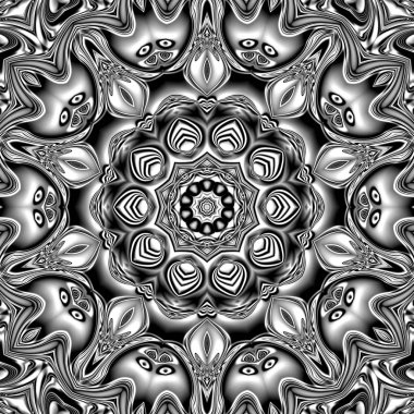 Benzersiz mandala, Oriental yuvarlak desen, mistik motifi, egzotik arka plan. Fantastik fraktal tasarım, geometrik doku parlayan renkli dijital sanat.