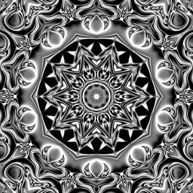 Benzersiz mandala, Oriental yuvarlak desen, mistik motifi, egzotik arka plan. Fantastik fraktal tasarım, geometrik doku parlayan renkli dijital sanat.