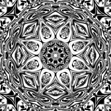 Benzersiz mandala, Oriental yuvarlak desen, mistik motifi, egzotik arka plan. Fantastik fraktal tasarım, geometrik doku parlayan renkli dijital sanat.