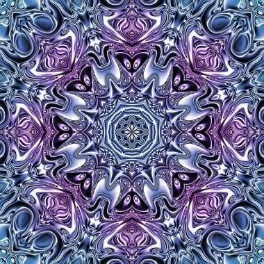 Benzersiz mandala, Oriental yuvarlak desen, mistik motifi, egzotik arka plan. Fantastik fraktal tasarım, geometrik doku parlayan renkli dijital sanat.