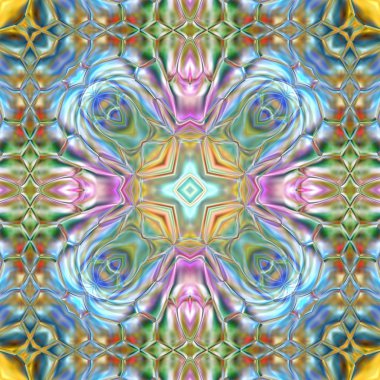 Benzersiz mandala, Oriental yuvarlak desen, mistik motifi, egzotik arka plan. Fantastik fraktal tasarım, geometrik doku parlayan renkli dijital sanat.