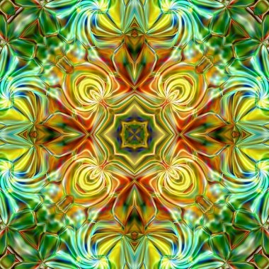 Benzersiz mandala, Oriental yuvarlak desen, mistik motifi, egzotik arka plan. Fantastik fraktal tasarım, geometrik doku parlayan renkli dijital sanat.