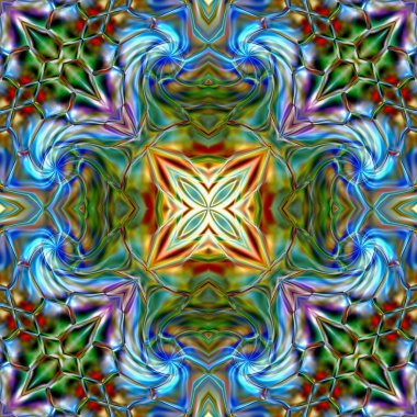 Benzersiz mandala, Oriental yuvarlak desen, mistik motifi, egzotik arka plan. Fantastik fraktal tasarım, geometrik doku parlayan renkli dijital sanat.