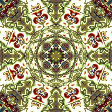 Benzersiz mandala, Oriental yuvarlak desen, mistik motifi, egzotik arka plan. Fantastik fraktal tasarım, geometrik doku parlayan renkli dijital sanat.