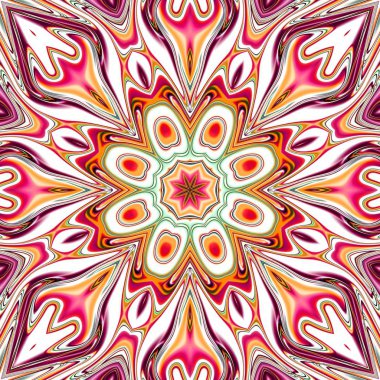 Benzersiz mandala, Oriental yuvarlak desen, mistik motifi, egzotik arka plan. Fantastik fraktal tasarım, geometrik doku parlayan renkli dijital sanat.