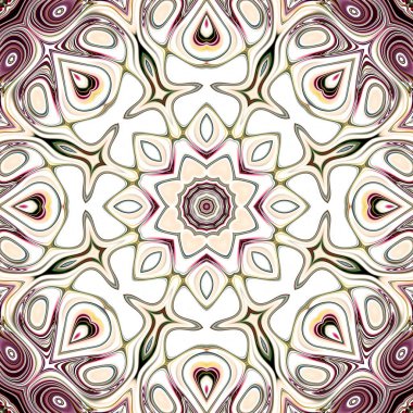 Benzersiz mandala, Oriental yuvarlak desen, mistik motifi, egzotik arka plan. Fantastik fraktal tasarım, geometrik doku parlayan renkli dijital sanat.