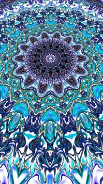 Benzersiz mandala, Oriental yuvarlak desen, mistik motifi, egzotik arka plan. Fantastik fraktal tasarım, geometrik doku parlayan renkli dijital sanat.