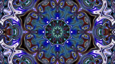 Benzersiz mandala, Oriental yuvarlak desen, mistik motifi, egzotik arka plan. Fantastik fraktal tasarım, geometrik doku parlayan renkli dijital sanat.