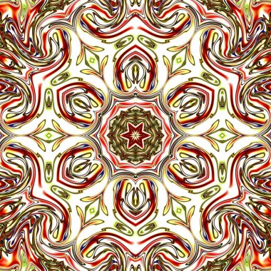 Benzersiz mandala, Oriental yuvarlak desen, mistik motifi, egzotik arka plan. Fantastik fraktal tasarım, geometrik doku parlayan renkli dijital sanat.