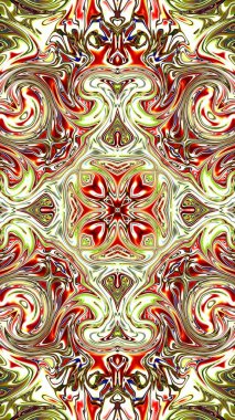 Benzersiz mandala, Oriental yuvarlak desen, mistik motifi, egzotik arka plan. Fantastik fraktal tasarım, geometrik doku parlayan renkli dijital sanat.