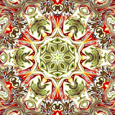 Benzersiz mandala, Oriental yuvarlak desen, mistik motifi, egzotik arka plan. Fantastik fraktal tasarım, geometrik doku parlayan renkli dijital sanat.