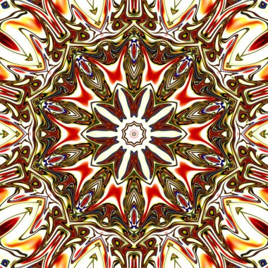 Benzersiz mandala, Oriental yuvarlak desen, mistik motifi, egzotik arka plan. Fantastik fraktal tasarım, geometrik doku parlayan renkli dijital sanat.