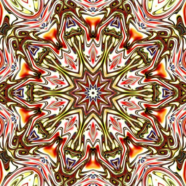 Benzersiz mandala, Oriental yuvarlak desen, mistik motifi, egzotik arka plan. Fantastik fraktal tasarım, geometrik doku parlayan renkli dijital sanat.