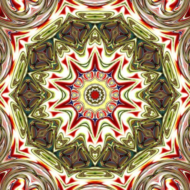 Benzersiz mandala, Oriental yuvarlak desen, mistik motifi, egzotik arka plan. Fantastik fraktal tasarım, geometrik doku parlayan renkli dijital sanat.