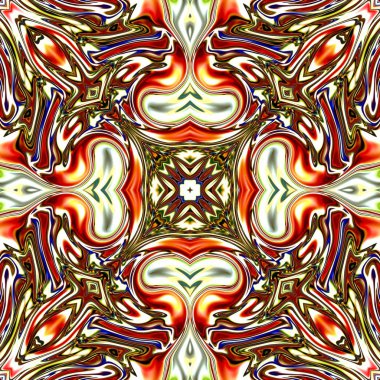 Benzersiz mandala, Oriental yuvarlak desen, mistik motifi, egzotik arka plan. Fantastik fraktal tasarım, geometrik doku parlayan renkli dijital sanat.