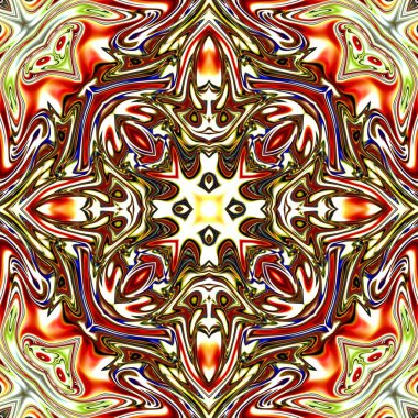 Benzersiz mandala, Oriental yuvarlak desen, mistik motifi, egzotik arka plan. Fantastik fraktal tasarım, geometrik doku parlayan renkli dijital sanat.