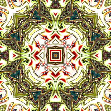 Benzersiz mandala, Oriental yuvarlak desen, mistik motifi, egzotik arka plan. Fantastik fraktal tasarım, geometrik doku parlayan renkli dijital sanat.