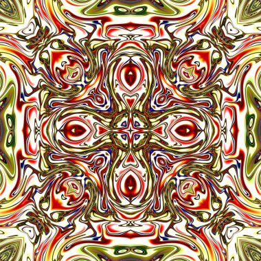 Benzersiz mandala, Oriental yuvarlak desen, mistik motifi, egzotik arka plan. Fantastik fraktal tasarım, geometrik doku parlayan renkli dijital sanat.