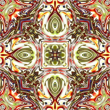 Benzersiz mandala, Oriental yuvarlak desen, mistik motifi, egzotik arka plan. Fantastik fraktal tasarım, geometrik doku parlayan renkli dijital sanat.