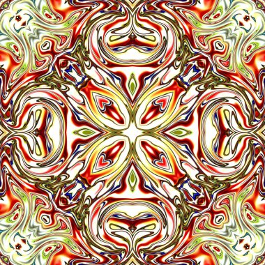 Benzersiz mandala, Oriental yuvarlak desen, mistik motifi, egzotik arka plan. Fantastik fraktal tasarım, geometrik doku parlayan renkli dijital sanat.